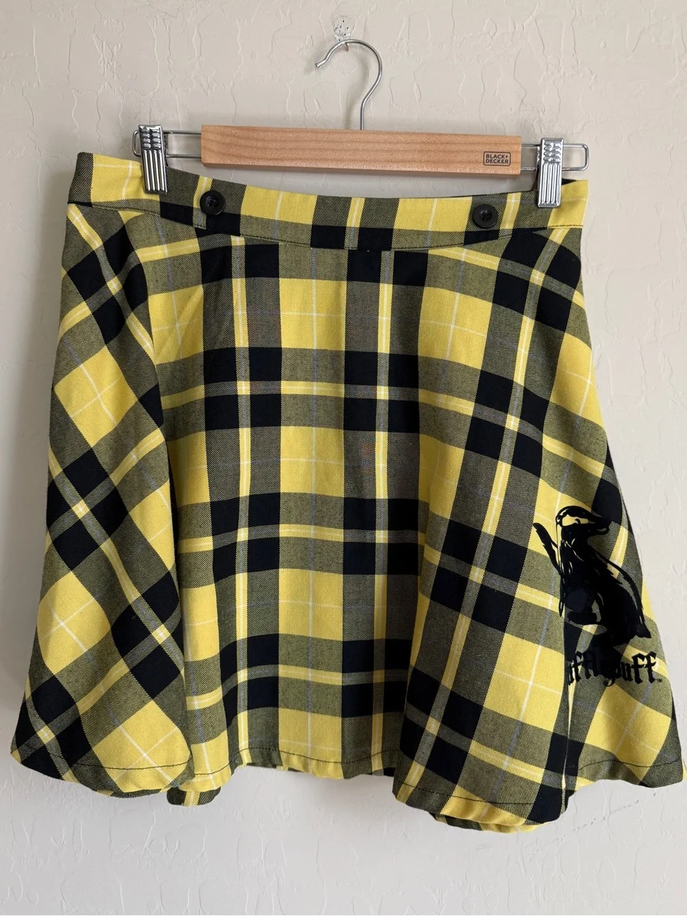 Harry Potter Hot Topic HP Yellow Black Plaid Circle Skater Skirt Hufflepuff XL